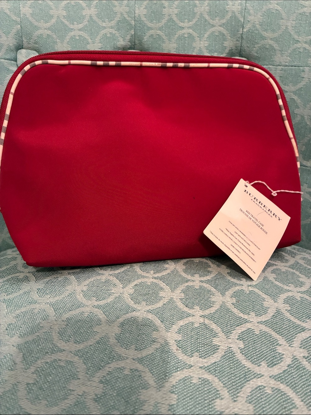 Burberry Red Cosmetic Pouch with Signature Check Trim
